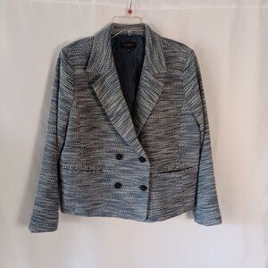Talbots Twisted Twill Tweed Cropped Jacket Size 16 Double Breasted Chic